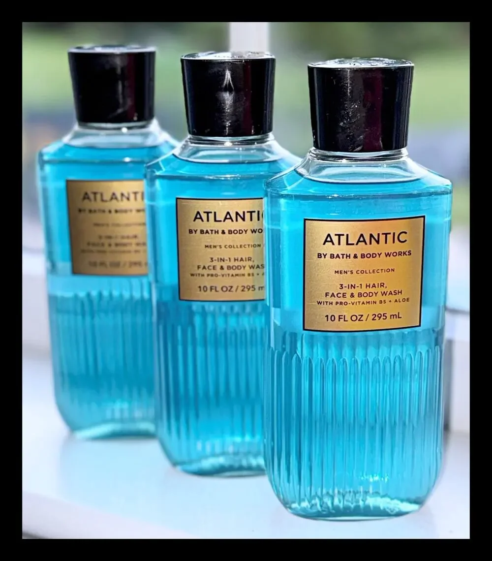 Bath & Body Works 10 oz Atlantic Men's 3-in-1 Hair Face Body Wash Gel x3